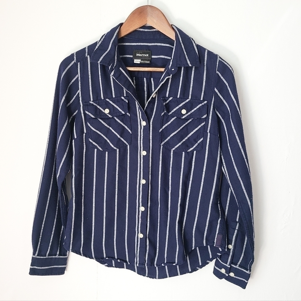 Marmot Midweight Blue Striped flannel shirt size small women